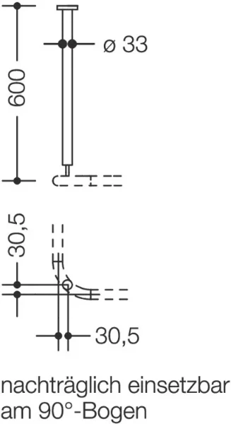 HEWI supp.fixé plafond ,A=600,ø33, BM214 blanc pur