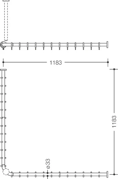 Hewi 801 tringle à rideau ,A1=1183,A2=1183, BM210.2, 24 anneau, blanc de sécurité