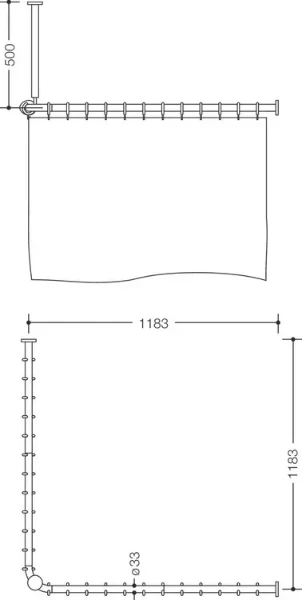 HEWI tringl.rideau ,A1/A2=1183,supp. plafond A=500 et rideau, gris anthracite