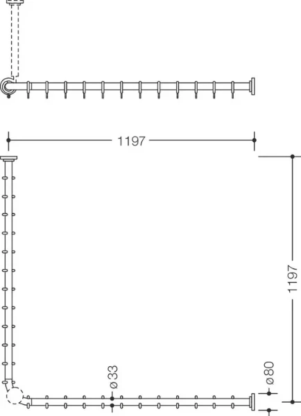 HEWI tringle à rideau ,A1=1197,A2=1197, aimant, 24 anneau, blanc pur