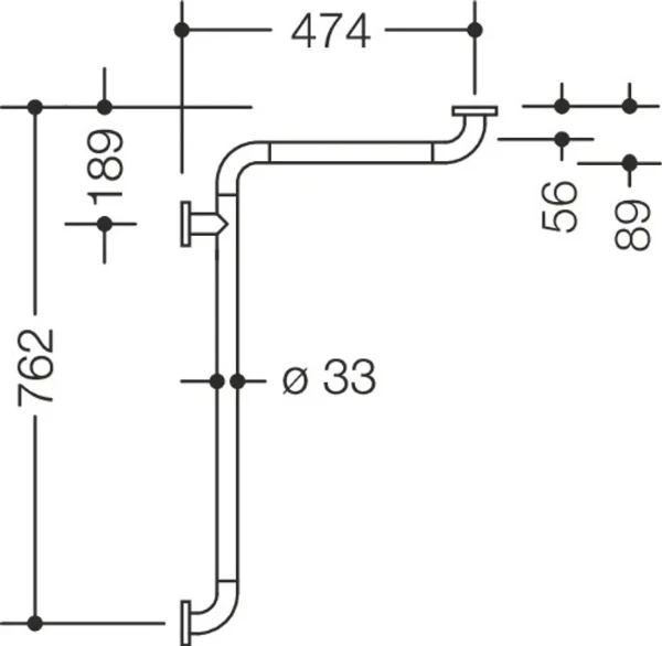 Hewi 801 barre main. douche/baign. ,W1=762,W2= 474,BM211.3, blanc pur