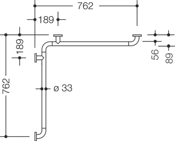 HEWI barre main. douche/bagn. ,W1=762,W2= 762,BM211.4, blanc pur