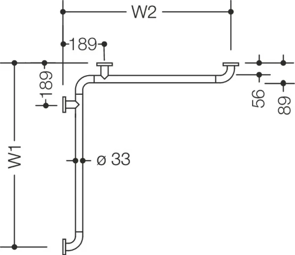 HEWI barre main. douche/bagn. ,W1/W2= spéc, BM211..., blanc pur