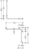 Hewi 801 barre douche/baign.,A1=900,W1=762,W2= 762,BM211.5, blanc pur