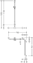 HEWI barr douche/bagn.,A1=1250,W1/2=762, coul.,BM211.6,L-vers., blanc pur