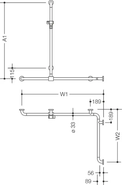 HEWI barre main. douche/bagn. ,A1-W1-W2= var.,coul.,BM211..., blanc pur