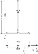 HEWI barr douche/bagn.,A1=1100,W1=762, coulisseau,BM211.4, bleu aqua