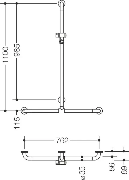 HEWI barr douche/bagn.,A1=1100,W1=762, coulisseau,BM211.4, bleu aqua