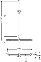 HEWI barr douche/bagn.,A1=1250,W1=762, coulisseau,BM211.4, blanc pur