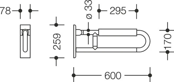 HEWI barre d`appui relevable ,L=600mm, avec rembourrage, blanc pur