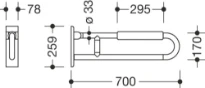 HEWI barre d`appui relevable ,L=700mm, avec rembourrage, blanc pur