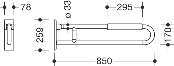 HEWI barre d`appui relevable ,L=850mm, avec rembourrage, blanc pur