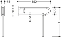 HEWI barre d`appui relevable ,L=850mm, av. supp. de plancher, noir foncé