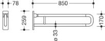 HEWI barre d`appui relevable ,L=850mm noir foncé