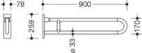 Hewi 801 barre d`appui relevable ,L=900mm blanc de sécurité