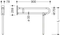 HEWI barre d`appui rel.mobile ,pivot.,L= 900mm,av.supp.planch, blanc pur