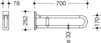 HEWI barre d`appui rel.mobile ,fixe, L= 700mm, blanc pur