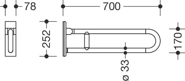 HEWI barre d`appui rel.mobile ,fixe, L= 700mm, blanc pur