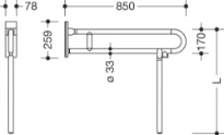 HEWI barre d`appui rel.mobile ,fixe,L= 850mm,av.supp.plancher,blanc de sécurité