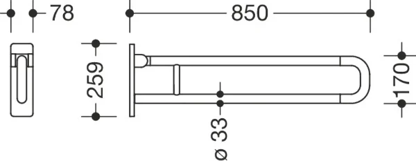 HEWI barre d`appui relevable ,L=850mm, fixe, blanc de sécurité