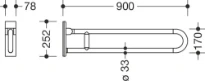 HEWI barre d`appui rel.mobile ,fixe, L= 900mm, blanc pur