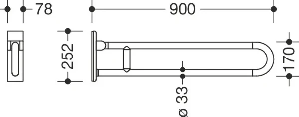 HEWI barre d`appui rel.mobile ,fixe, L= 900mm, gris anthracite