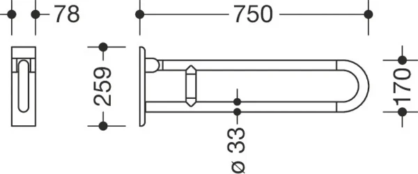 HEWI barre d`appui relevable ,L=750mm, fixe, blanc pur