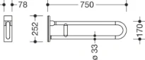 HEWI barre d`appui rel.mobile ,fixe, L= 750mm, blanc pur