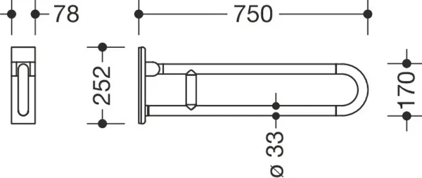HEWI barre d`appui rel.mobile ,fixe, L= 750mm, blanc pur