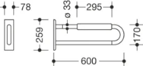 HEWI barre d'appui ,L=600mm,avec rembourrage, blanc pur