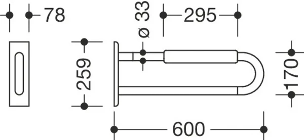 HEWI barre d'appui ,L=600mm,avec rembourrage, blanc pur