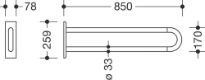 HEWI barre d`appui ,L=850mm blanc de sécurité