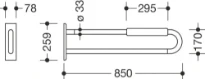 Hewi 801 barre d'appui ,L=850mm,avec rembourrage, blanc pur