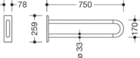 HEWI barre d`appui ,L=750mm blanc de sécurité