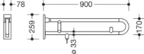 Hewi 801 barre d`appui relev.,fixe,L=900, E-mod.touch.fonction, blanc pur