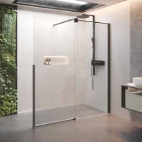 Novellini H Style 140 paroi autoportant 1400 mm - transparant - noir mat - réglable 1370-1390 mm
