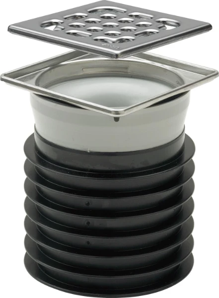 Viega Advantix insteekafvoer met RVS opzetrooster 100 x 100 mm draaibaar met lippendichting 100 mm (afvoer 0,75 l/s)