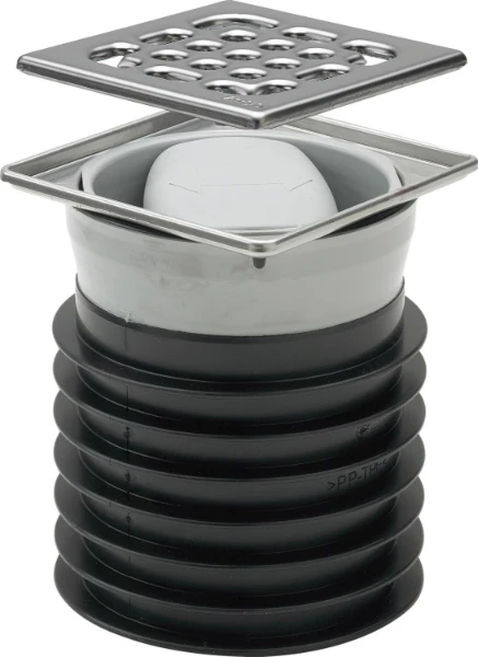 Viega Advantix insteekafvoer met RVS opzetrooster 100 x 100 mm draaibaar met lippendichting 100 mm (afvoer 0,45 l/s)