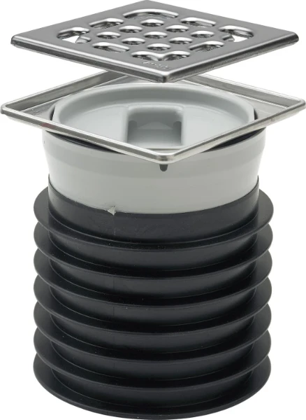 Viega Advantix insteekafvoer met RVS opzetrooster 100 x 100 mm draaibaar met lippendichting 100 mm (afvoer 0,70 l/s)
