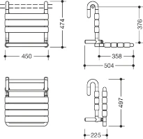 HEWI siège suspendu relevable,section de 33mm, blanc de sécurité
