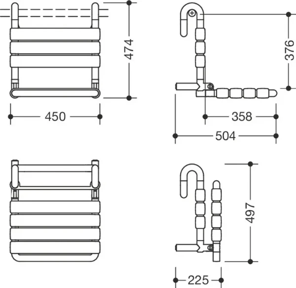 HEWI siège suspendu relevable,section de 33mm, blanc de sécurité