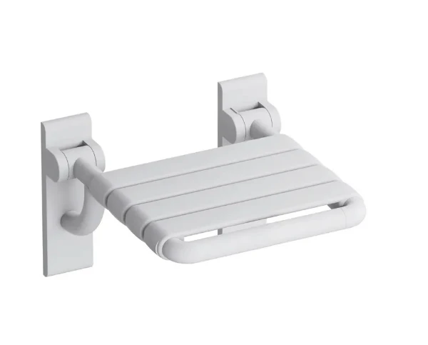 HEWI siège relevable ,B=345mm,L=408mm, ed. mat, blanc de sécurité