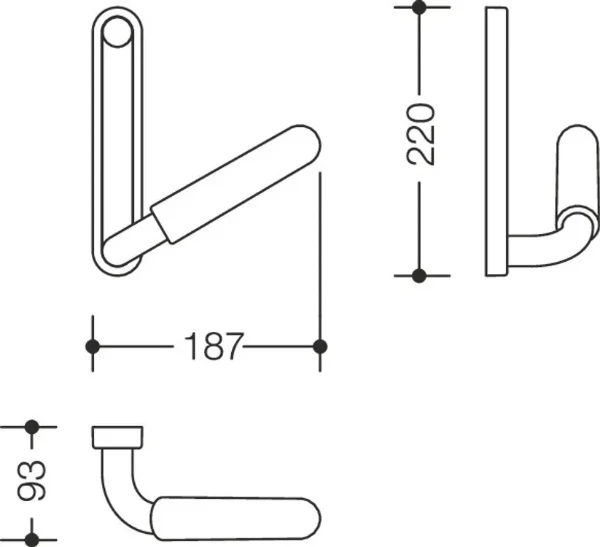 HEWI barre de maintien avec plaque, gauche, LifeSystem, bleu aqua