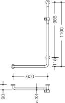 HEWI barres maint.coudée , B5,A1=1100,W1= 600,BM211.3,gauche, blanc pur