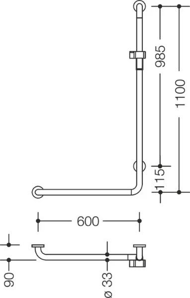 HEWI barres maint.coudée , B5,A1=1100,W1= 600,BM211.3,gauche, blanc pur