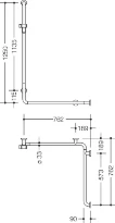 HEWI barre maint.douche/bagn. ,B5,A1= 1250,W1=762,W2=762, dr., blanc pur