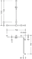 HEWI barre maint.douche/bagn. ,B..,A1= 1250,W1=762,W2=762, gris anthracite