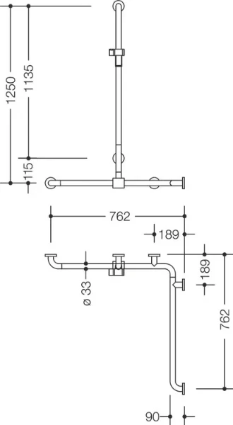 HEWI barre maint.douche/bagn. ,B..,A1= 1250,W1=762,W2=762, gris anthracite