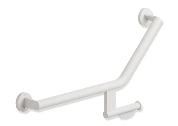 Hewi 900 L-barre de maintien coud. 135°,av.kit ult.,Ø32, ga., poudré, blanc mat
