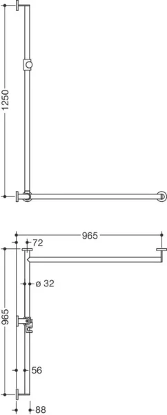 Hewi 900 barre de douche Ø32/32,dr,A1=1250, W1=965,W2=965,brossée, blanc de sécurité
